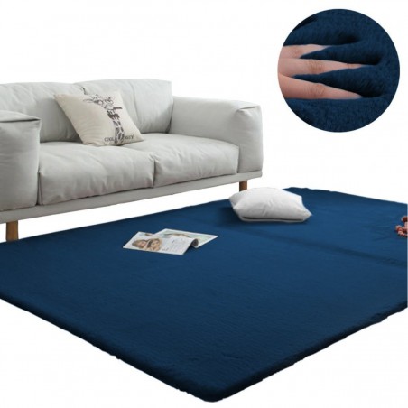 Covor Plusat, EGO-Rabbit, Royal Navy, spate Anti-Derapant, 200x200 cm, microfibra de matase