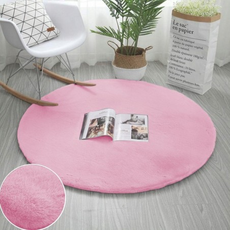 Covor Plusat, EGO-Rabbit Round, Pink, 2 cm grosime, spate Anti-Derapant, 180x180 cm, microfibra de matase