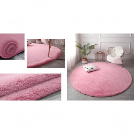 Covor Plusat, EGO-Rabbit Round, Pink, 2 cm grosime, spate Anti-Derapant, 180x180 cm, microfibra de matase