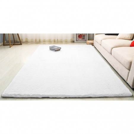 Covor Plusat, EGO-Rabbit, White, spate Anti-Derapant, 200x200 cm, microfibra de matase