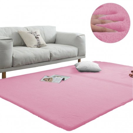 Covor Plusat, EGO-Rabbit, Pink, 3 cm grosime, spate Anti-Derapant, 180x260 cm, microfibra de matase