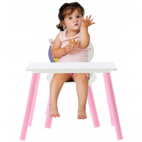 Set masuta cu 2 scaune pentru copii, roz, alb,lemn, MDF, Unicorn