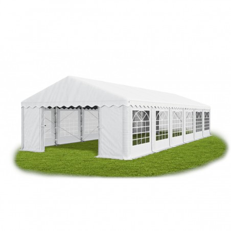 Cort pavilion, Alb, 6x12 m, 12 ferestre + 2 intrari, cadru din otel galvanizat, material PVC 240g/m2, impermeabil