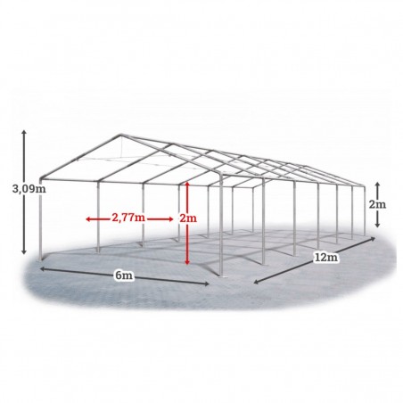 Cort pavilion, Alb, 6x12 m, 12 ferestre + 2 intrari, cadru din otel galvanizat, material PVC 240g/m2, impermeabil