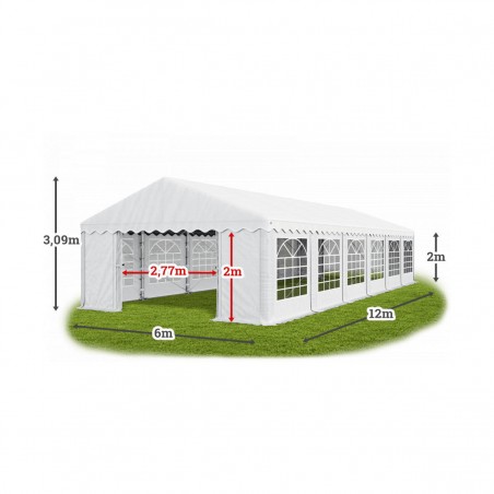 Cort pavilion, Alb, 6x12 m, 12 ferestre + 2 intrari, cadru din otel galvanizat, material PVC 240g/m2, impermeabil