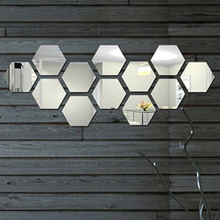 Oglinda din 8 bucati hexagonale, autoadeziva, design Modern