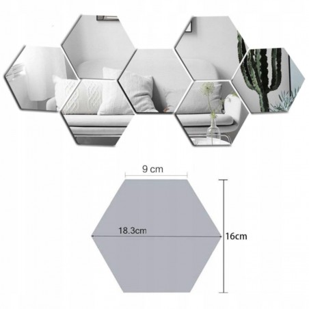 Oglinda din 8 bucati hexagonale, autoadeziva, design Modern