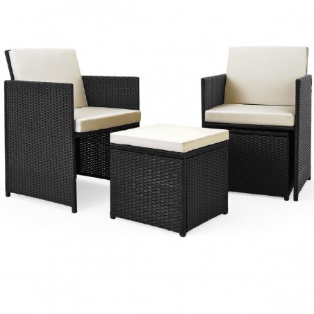 Set mobilier terasa gradina, Cub pliabil, masa mare, 6 scaune cu spatar rabatabil, 4 tabureti, 180x120x74 cm, Negru, Michigan