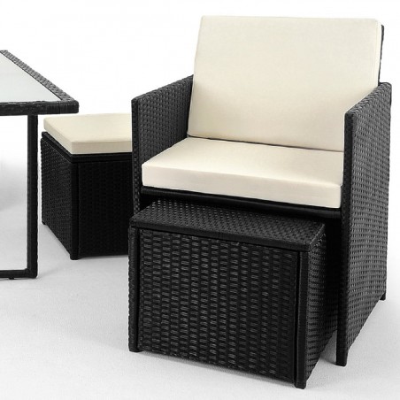 Set mobilier de gradina,design Cub pliabil, masa mare, 6 scaune cu spatar rabatabil, 4 tabureti, 180x120x74 cm, Negru,Michigan