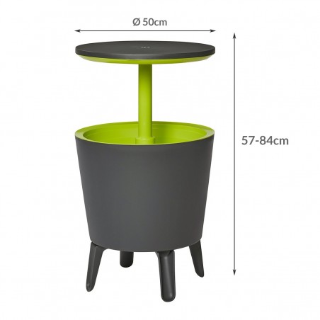 Masa tip bar cu racitor, Keter, capacitate 30 L, Negru/Verde, diametru 50 cm