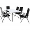 Set mobilier, terasa sau gradina, 6 scaune Rabatabile aluminiu, masa mare cu blat de sticla mata, 150 x 90 x 75  cm, Clinton