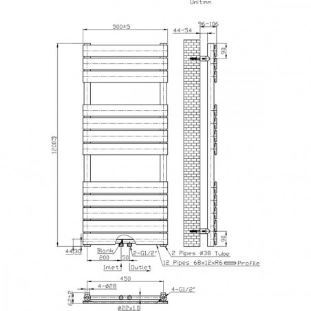 Calorifer EGO - Nadir, Auriu Lucios, radiator Portprosop din otel, 120x50 cm