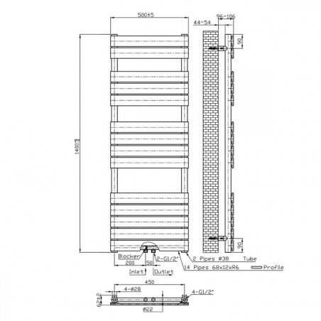 Calorifer EGO - Nadir, Auriu Lucios, radiator Portprosop din otel, 140x50 cm