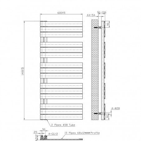 Calorifer EGO - Nasim, Radiator portprosop din otel, Antracit, Design deosebit, 140x60 cm