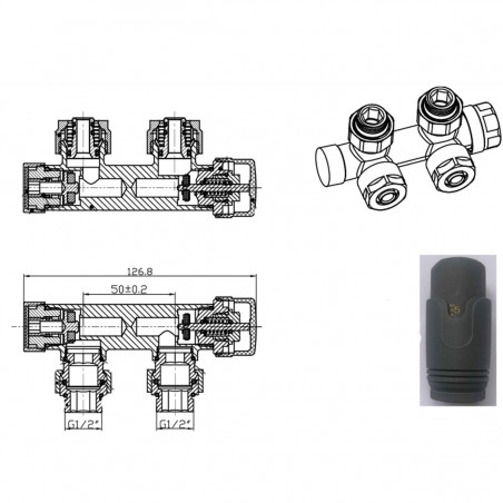 Set robinet, cap termostatic cu ventil, 5 trepte reglabile, tur-retur, Antracit, Ego