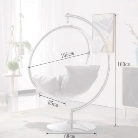 Scaun agatat, policarbonat transparent, cadru din otel inoxidabil si perne gri, inaltime 160 cm, Bubble