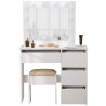 Masa de toaleta alba cu oglinda, 4 sertare si scaun inclus, iluminare LED 12 becuri, MDF, Hollywood