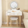 Masa de toaleta, buton touch, iluminare cu banda led, Mdf vopsit, 4 sertare, scaun inclus, 3 tipuri de lumina, Riana