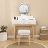 Masa de toaleta, buton touch, iluminare cu banda led, Mdf vopsit, 4 sertare, scaun inclus, 3 tipuri de lumina, Riana