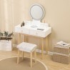Masa de toaleta, buton touch, iluminare cu banda led, Mdf vopsit, 4 sertare, scaun inclus, 3 tipuri de lumina, Riana