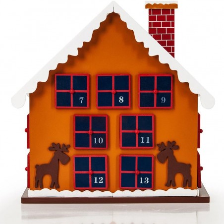 Decoratiune Craciun, Calendar Advent cu 24 sertare, Casuta, MDF, 29x21 cm, Ego