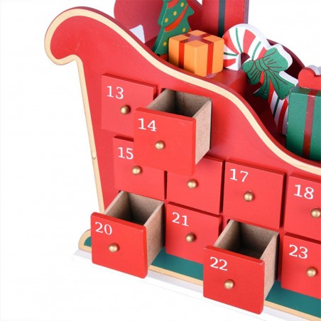 Decoratiune Craciun, Calendar Advent cu 24 sertare, Mos Craciun din lemn, 52x13 cm, Ego