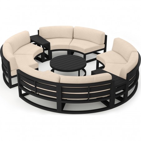 Set Mobilier Rotund, Cadru Aluminiu, 7 Piese, Dark Grey, Perne Incluse Crem, Coral, Luxury by EGO