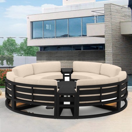 Set Mobilier Rotund, Cadru Aluminiu, 7 Piese, Dark Grey, Perne Incluse Crem, Coral, Luxury by EGO