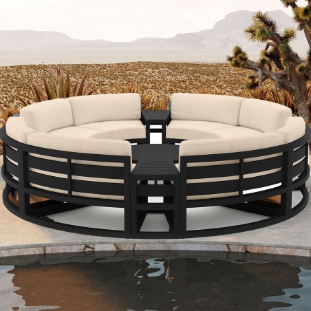 Set Mobilier Rotund, Cadru Aluminiu, 7 Piese, Dark Grey, Perne Incluse Crem, Coral, Luxury by EGO