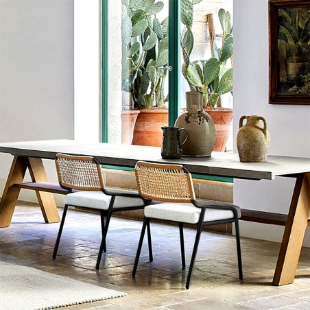 Set mobilier, Masa si 8 scaune, cadru aluminiu poliratan, lemn de Tec, pentru terasa si gradina, Tess, Luxury by EGO