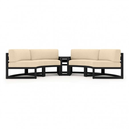 Set Mobilier Rotund terasa sau gradina, Cadru Aluminiu, 7 Piese, Dark Grey, Perne Incluse Crem, Coral