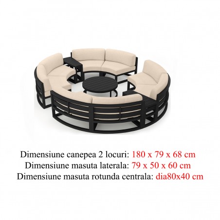 Set Mobilier Rotund, Cadru Aluminiu, 7 Piese, Dark Grey, Perne Incluse Crem, Coral, Luxury by EGO