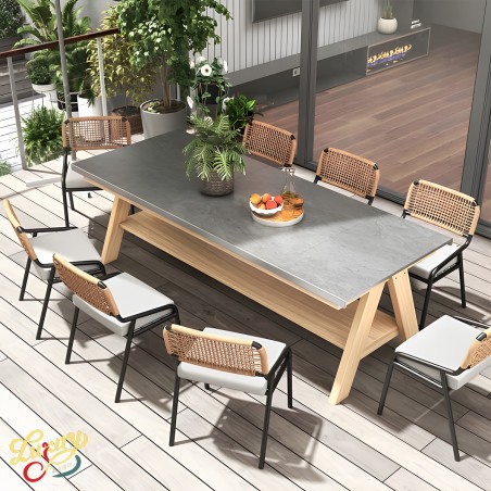 Set mobilier, Masa si 8 scaune, cadru aluminiu poliratan, lemn de Tec, pentru terasa si gradina, Tess, Luxury by EGO