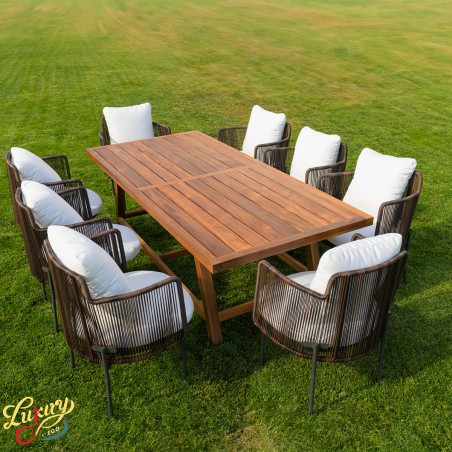 Set mobilier, Masa si 8 scaune, cadru aluminiu poliratan, lemn masiv de Tec, pentru terasa si gradina, Tess, Luxury by EGO