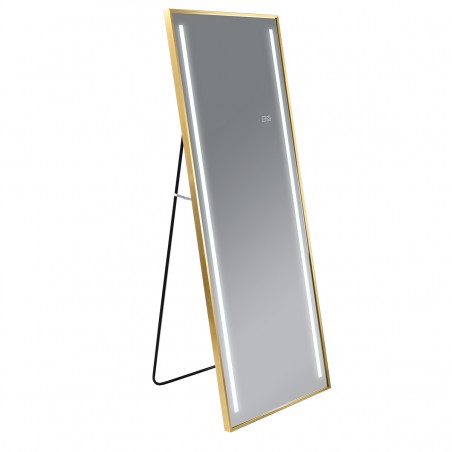 Oglinda Led de podea sau perete, cadru auriu aluminiu, touch, 3 Culori, dezaburire, 5 mm, dimensiune: 60x165 cm, Mirage