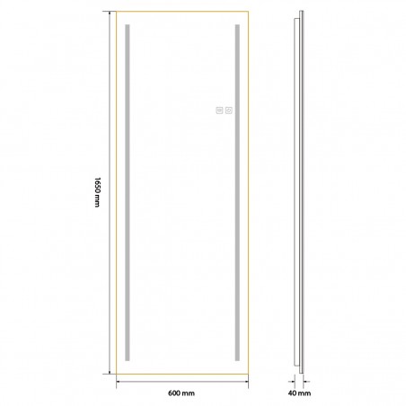 Oglinda Led de podea sau perete, cadru auriu aluminiu, touch, 3 Culori, dezaburire, 5 mm, dimensiune: 60x165 cm, Mirage