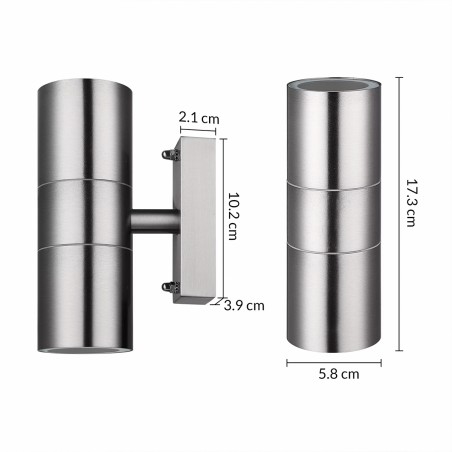 Aplica de perete, otel inoxidabil, soclu 2 x GU10, clasa IP44, Argintiu, Luce