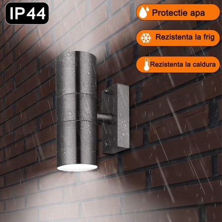 Aplica de perete, otel inoxidabil, soclu 2 x GU10, clasa IP44, Argintiu, Luce