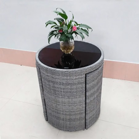Set masa cu 2 scaune, gradina, terasa, pliabil, politan, cadru otel, blat de sticla, diametru 65 cm, Palermo