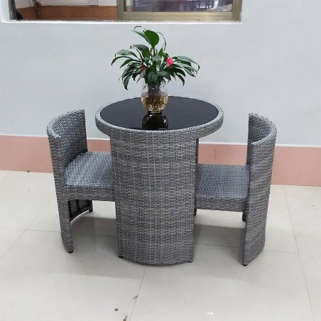 Set masa cu 2 scaune, gradina, terasa, pliabil, politan, cadru otel, blat de sticla, diametru 65 cm, Palermo