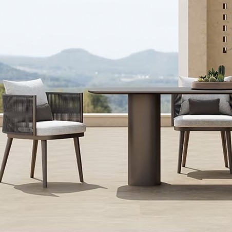 Set mobilier de 8 persoane, terasa sau gradina, aluminiu, masa robusta 214x100 cm + 8 scaune cu impletitura tip funie, Nova Luxe
