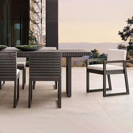 Set mobilier de 6 persoane, terasa sau gradina, aluminiu, masa 213x100 cm + 6 scaune, tesatura 100% Olefin, Mykonos