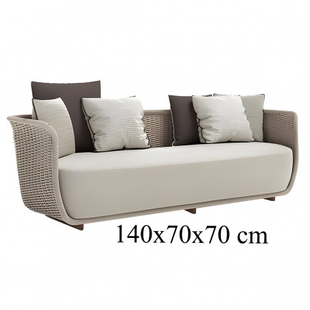 Set mobilier terasa gradina, fotolii, canapea 2 locuri, masa, aluminiu, impletitura funie, sezut crem, perne verzi masliniu,NIKO