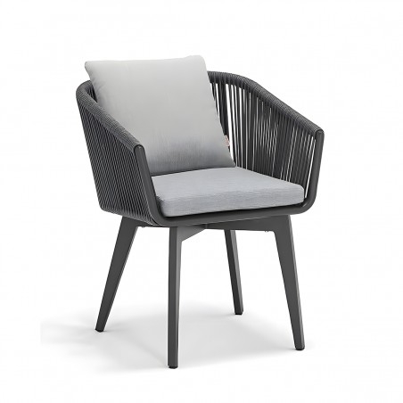 Set mobilier de 8 persoane, gradina sau terasa, aluminiu, masa extensibila cu blat de piatra, impletitura tip funie, Maldives