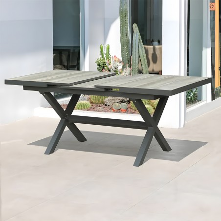 Set mobilier de 8 persoane, gradina sau terasa, aluminiu, masa extensibila cu blat de piatra, impletitura tip funie, Maldives