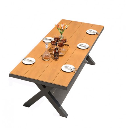 Set mobilier de 8 persoane, gradina sau terasa, aluminiu dark grey, masa 200 cm + 8 scaune cu impletitura tip funie verde, Zen