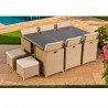 Set mobilier terasa gradina, Cub pliabil, masa cu blat de sticla, 6 scaune cu spatar rabatabil, 4 tabureti, Mauritius