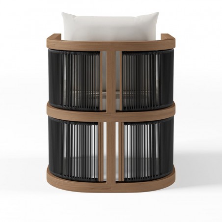 Set mobilier, terasa sau gradina, masa 150 cm + 6 scaune, lemn de Tec, impletitura tip funie, perne incluse, Gardenia