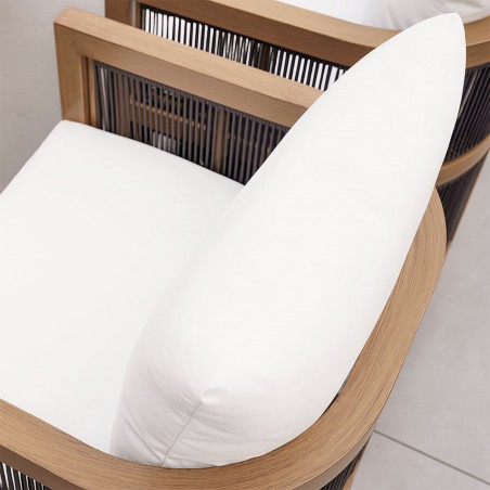Set mobilier, terasa sau gradina, masa 150 cm + 6 scaune, lemn de Tec, impletitura tip funie, perne incluse, Gardenia