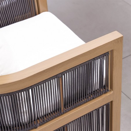 Set mobilier, terasa sau gradina, masa 150 cm + 6 scaune, lemn de Tec, impletitura tip funie, perne incluse, Gardenia